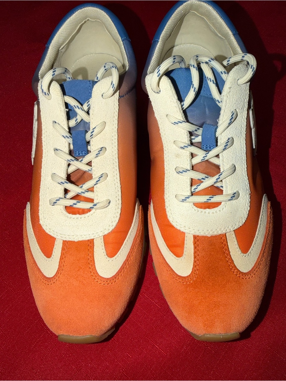 Tory Burch Orange, White & Blue Suede Lace-Up Sneakers